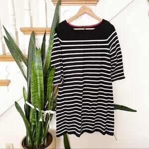 TALBOTS black white striped pink trim mini dress